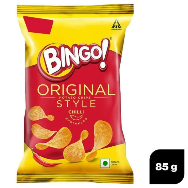 Bingo! Original Style Chilli Sprinkled - Flat Cut Spicy Potato Chips Pack for Snacks - 85 g