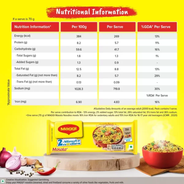 Maggi 2-Minute Masala, Easy to Make Instant Noodles Vegetarian (70 g) - Image 2